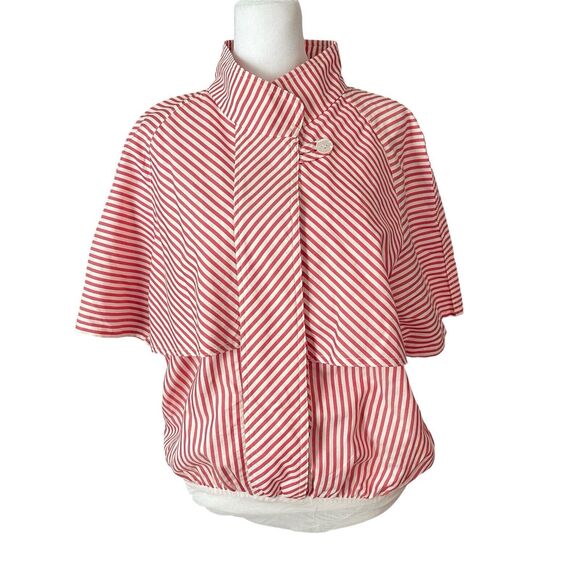 IORANE Medium Blouse Bodysuit Short Sleeve Boxy Striped Red Top Unique - Picture 1 of 13